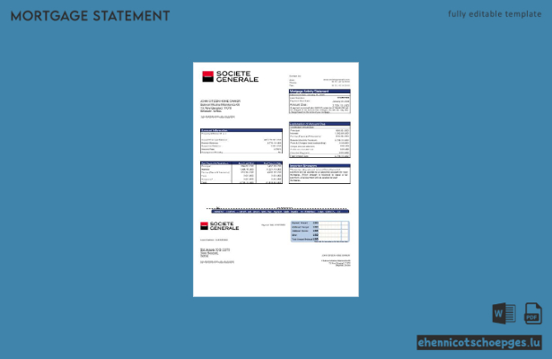 Hypothekenabrechnung der Société Générale (Serbien) in Word- und PDF-Formaten – Beispielvorschau